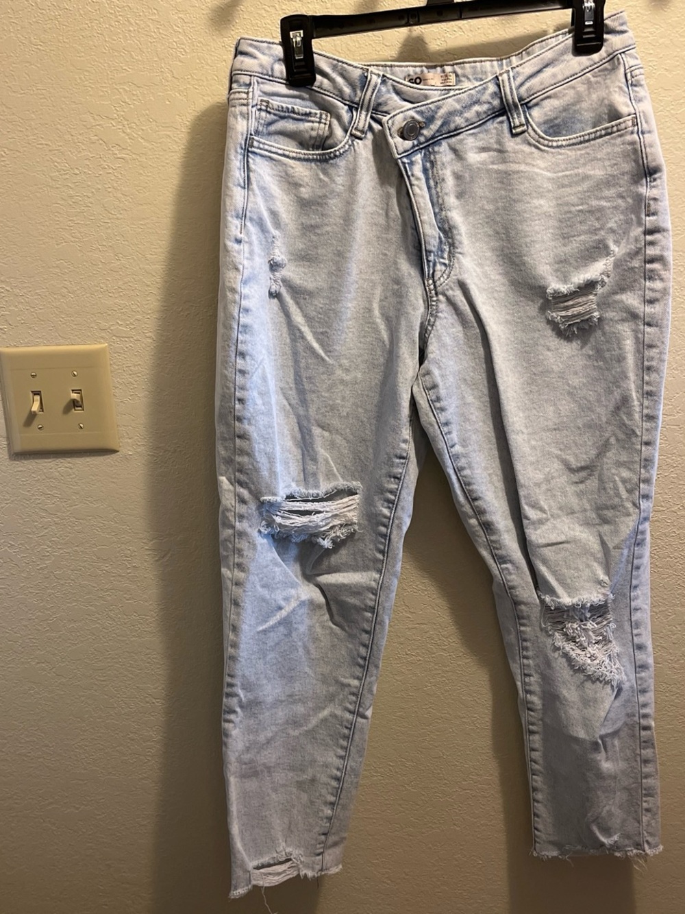 SO Light Blue Distressed Mom Jeans